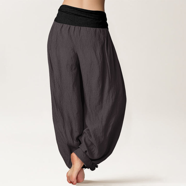 Pantalon harem femme en coton uni bleu, noir et gris, à taille élastique, motif Buddha Stones - image 9