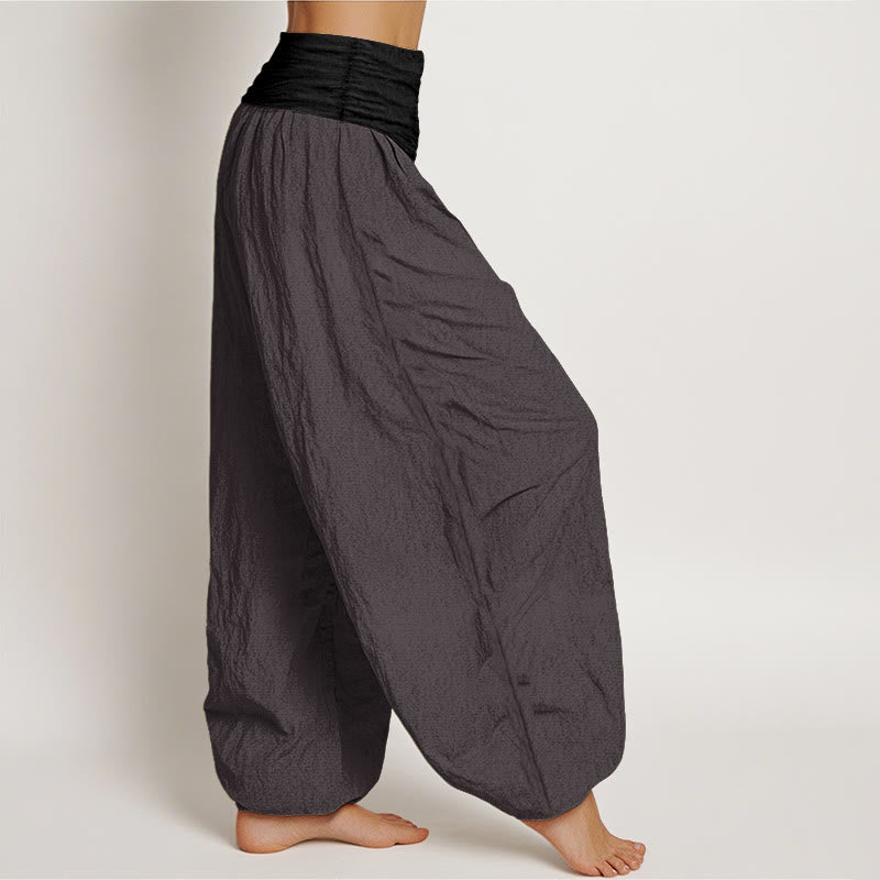 Pantalon harem femme en coton uni bleu, noir et gris, à taille élastique, motif Buddha Stones - image 10