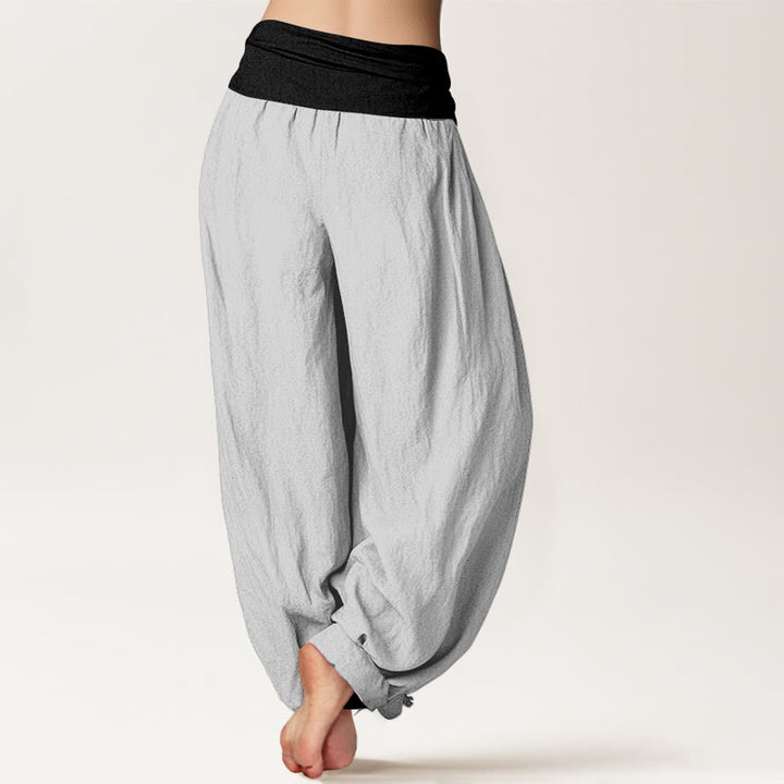 Pantalon harem femme en coton uni bleu, noir et gris, à taille élastique, motif Buddha Stones - image 12