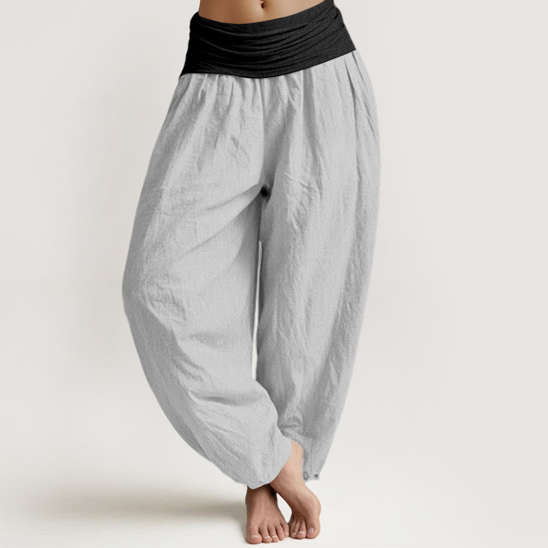 Pantalon harem femme en coton uni bleu, noir et gris, à taille élastique, motif Buddha Stones - Gris clair - US16，UK/AU20，EU48 (3XL) - image 11