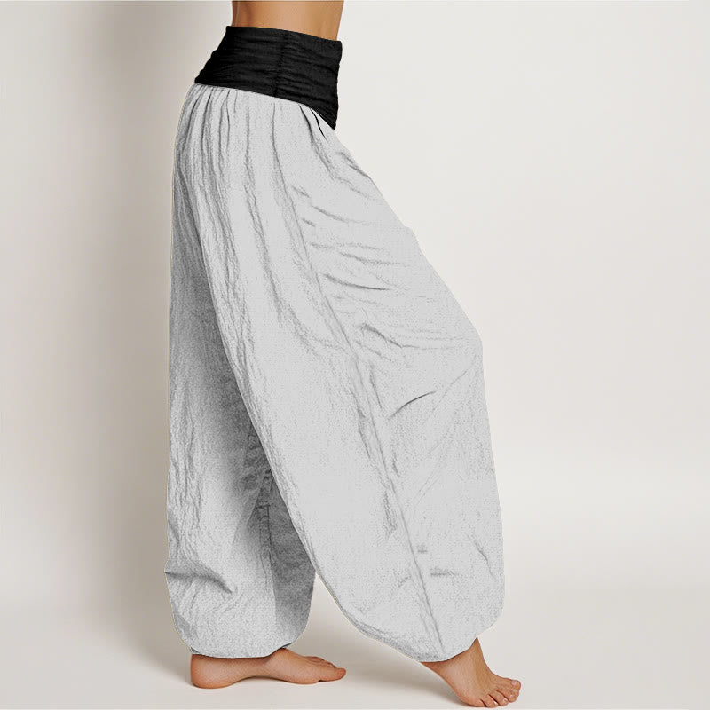 Pantalon harem femme en coton uni bleu, noir et gris, à taille élastique, motif Buddha Stones - image 13