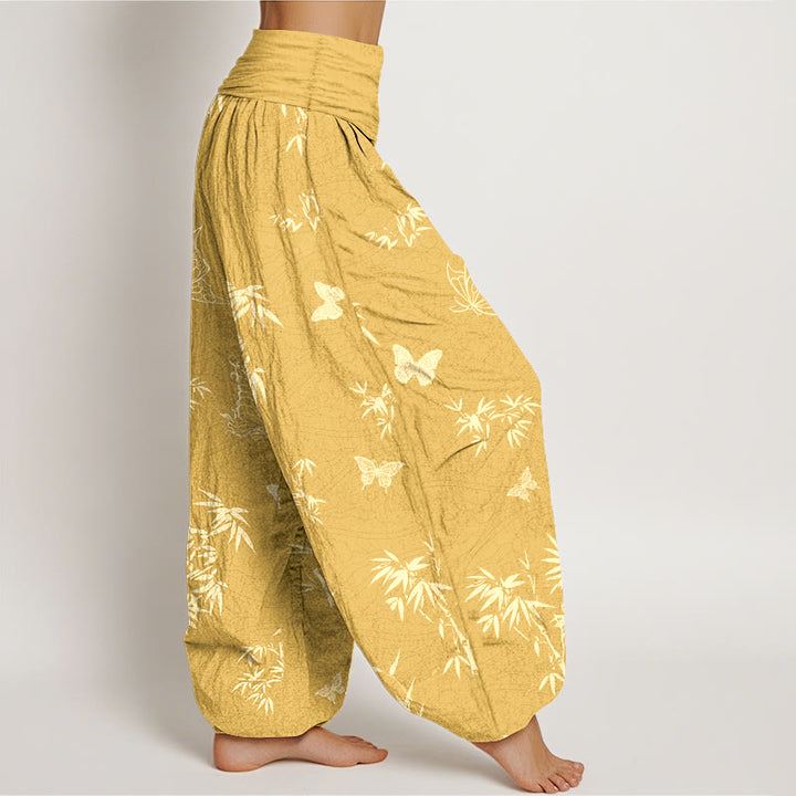 Pantalon harem pour femme, taille élastique, en coton, motif papillon et bambou élégant, orné de Buddha Stones - image 10