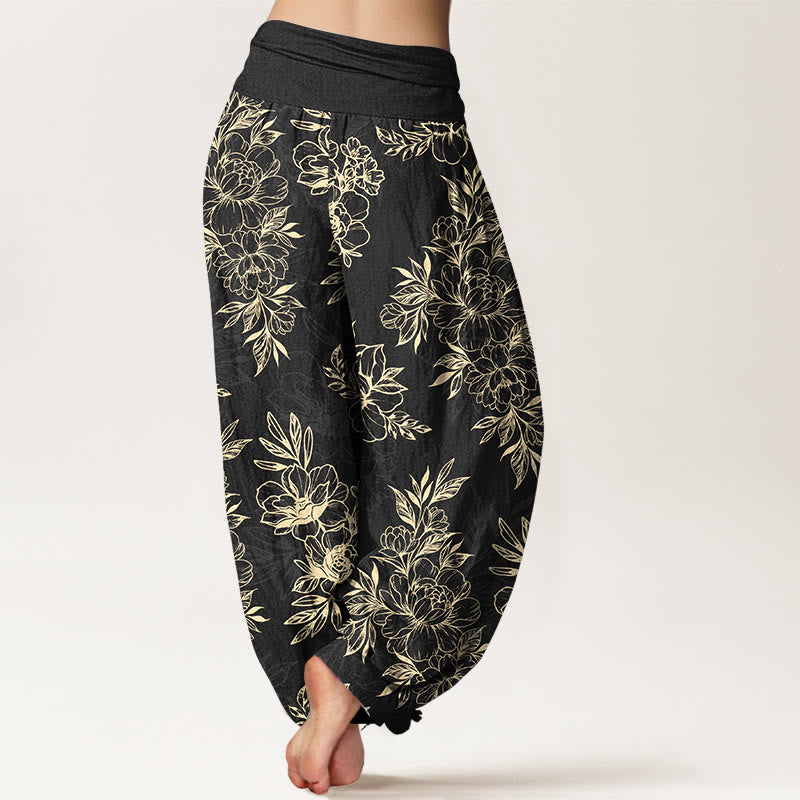 Pantalon harem à taille élastique pour femme, en coton à motif floral complexe avec Buddha Stones et feuilles - image 9