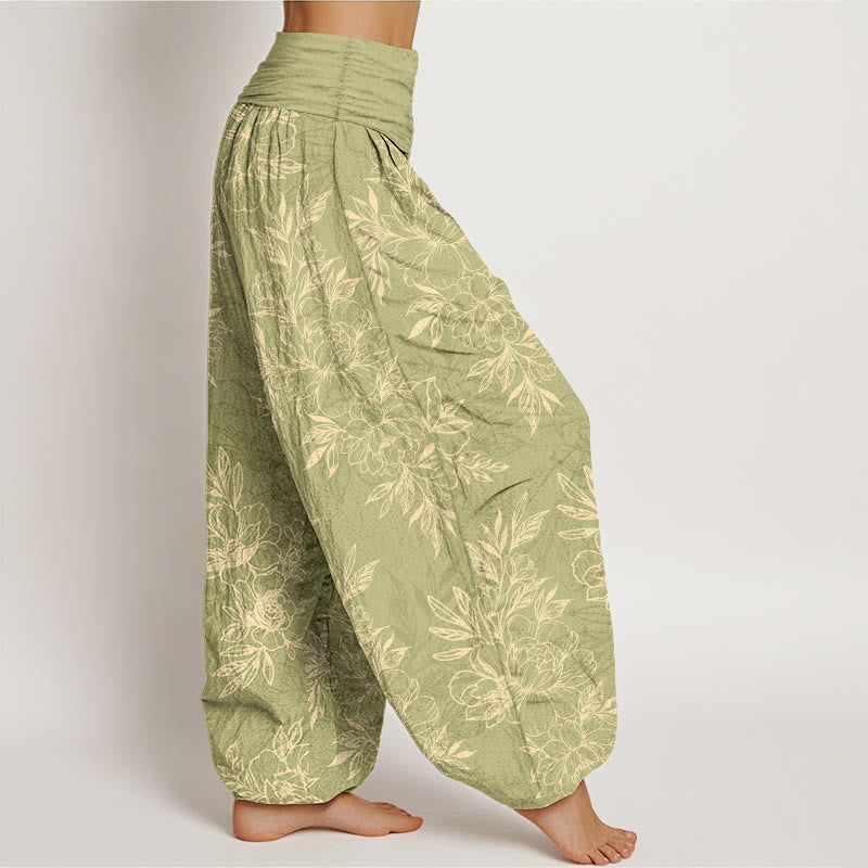 Pantalon harem à taille élastique pour femme, en coton à motif floral complexe avec Buddha Stones et feuilles - image 13