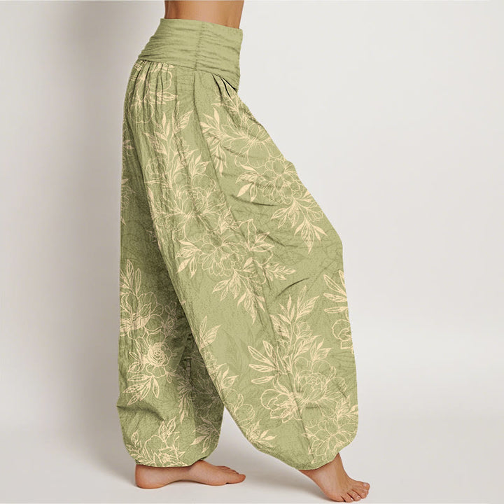Pantalon harem à taille élastique pour femme, en coton à motif floral complexe avec Buddha Stones et feuilles - image 13