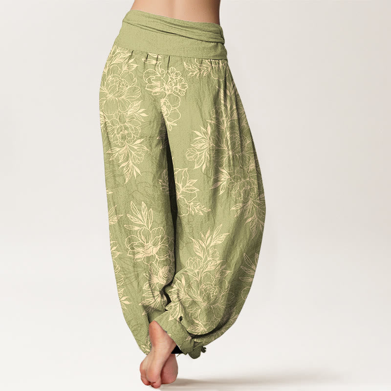 Pantalon harem à taille élastique pour femme, en coton à motif floral complexe avec Buddha Stones et feuilles - image 12