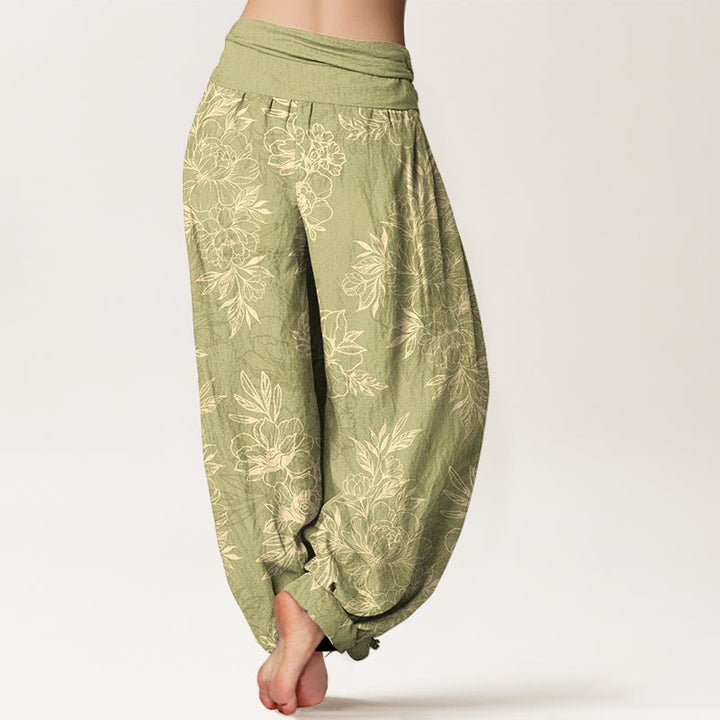 Pantalon harem à taille élastique pour femme, en coton à motif floral complexe avec Buddha Stones et feuilles - image 12