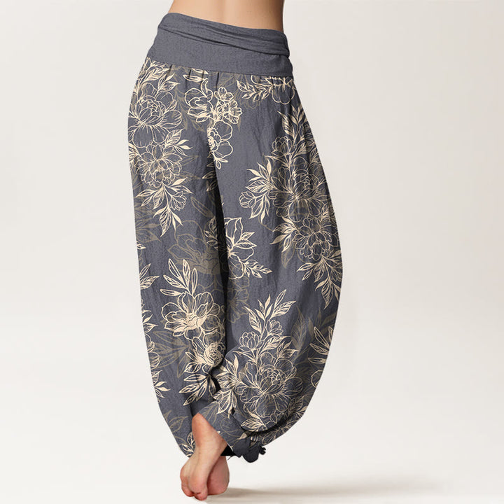 Pantalon harem à taille élastique pour femme, en coton à motif floral complexe avec Buddha Stones et feuilles - image 15