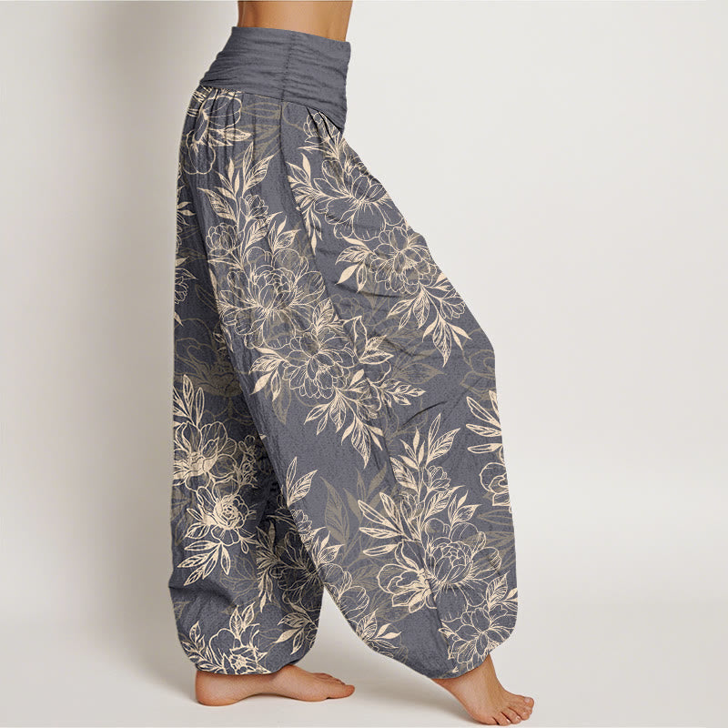 Pantalon harem à taille élastique pour femme, en coton à motif floral complexe avec Buddha Stones et feuilles - image 16