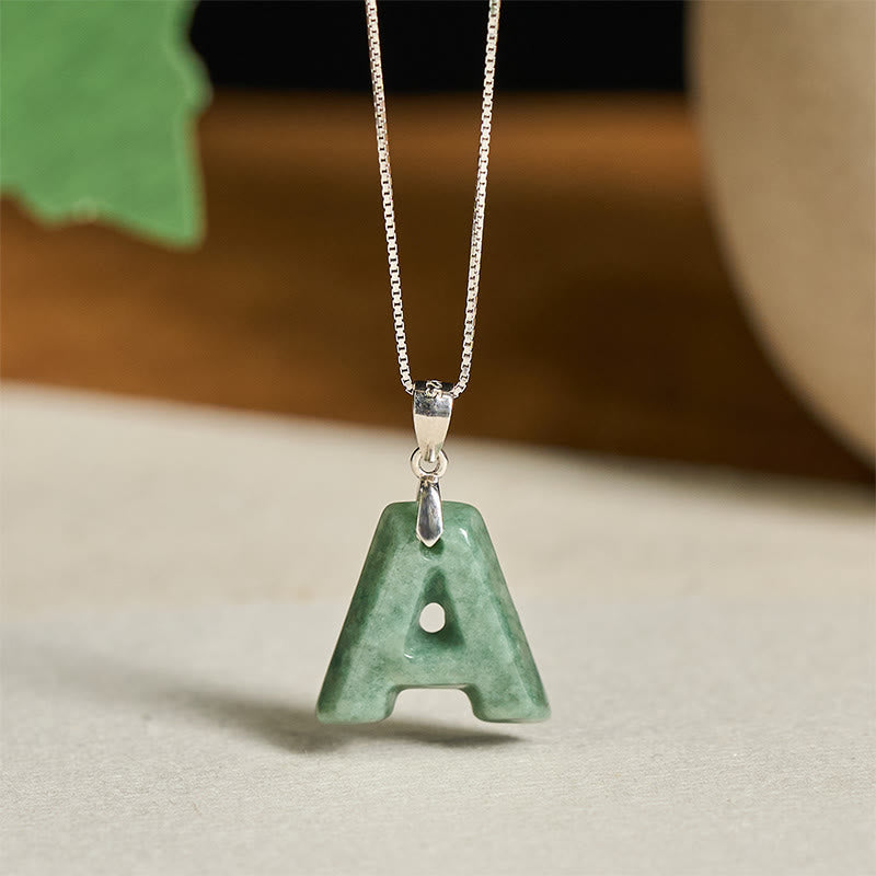 Collier pendentif en jade naturel avec lettre AZ et chaîne fine en argent sterling 925, symbole de prospérité, Buddha Stones. - UN - image 1