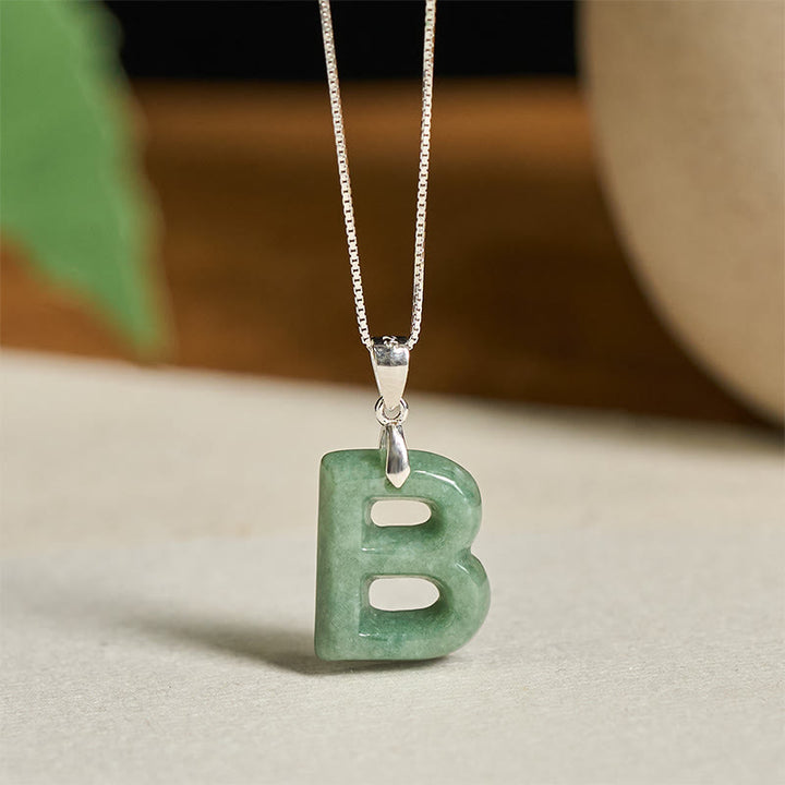 Collier pendentif en jade naturel avec lettre AZ et chaîne fine en argent sterling 925, symbole de prospérité, Buddha Stones. - B - image 9