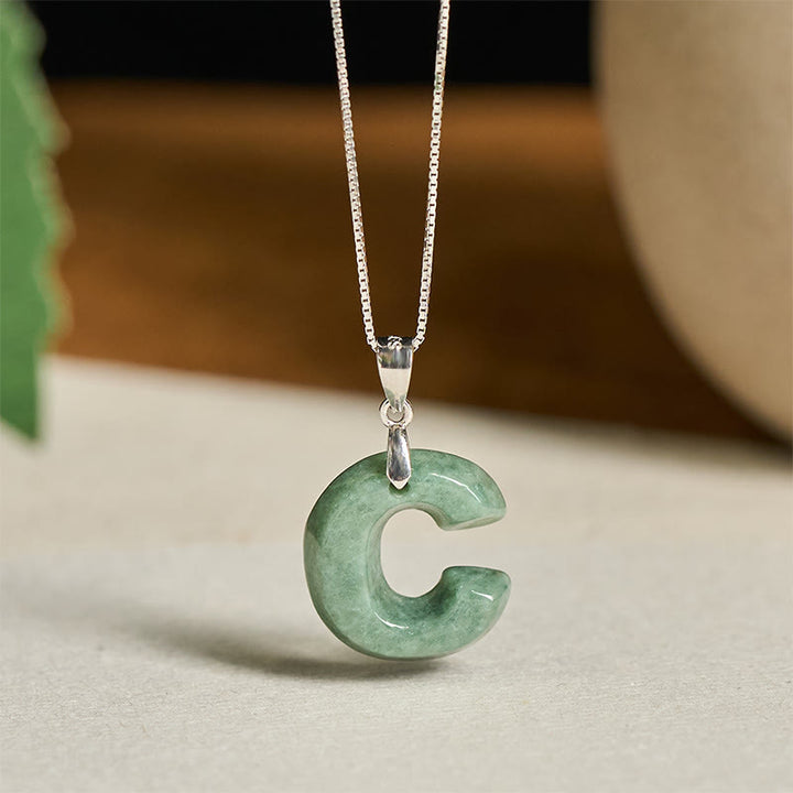 Collier pendentif en jade naturel avec lettre AZ et chaîne fine en argent sterling 925, symbole de prospérité, Buddha Stones. - C - image 16