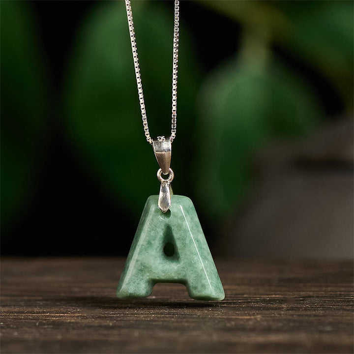Collier pendentif en jade naturel avec lettre AZ et chaîne fine en argent sterling 925, symbole de prospérité, Buddha Stones. - image 2