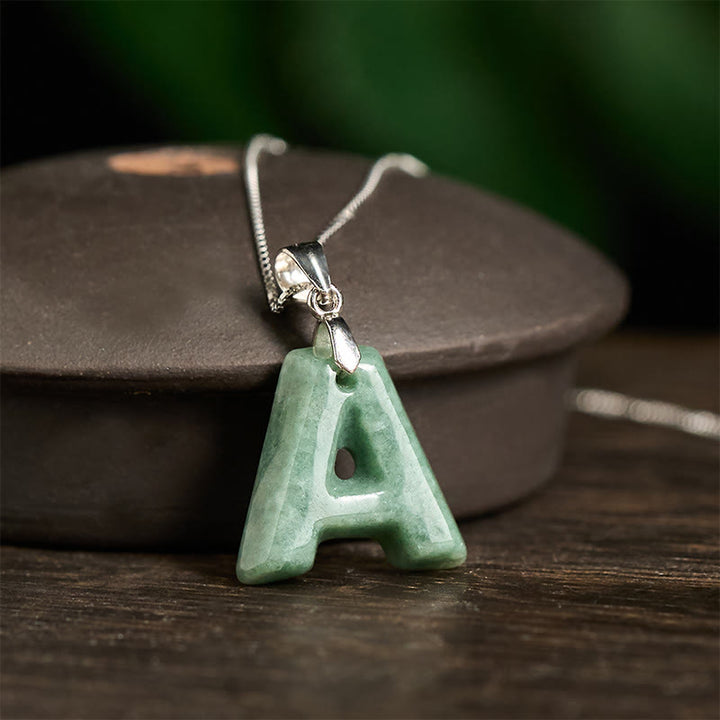 Collier pendentif en jade naturel avec lettre AZ et chaîne fine en argent sterling 925, symbole de prospérité, Buddha Stones. - image 3