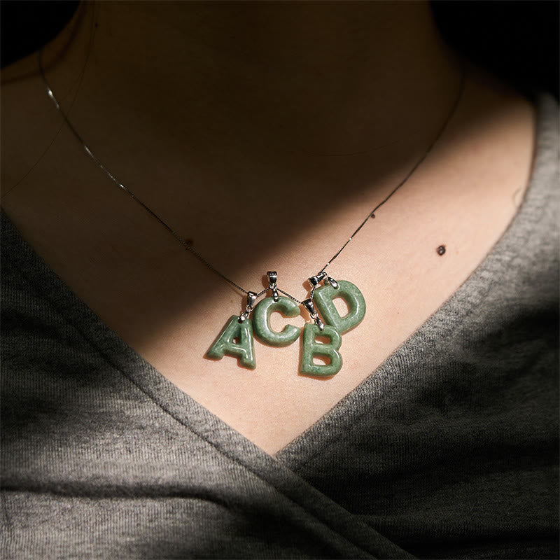 Collier pendentif en jade naturel avec lettre AZ et chaîne fine en argent sterling 925, symbole de prospérité, Buddha Stones. - image 51