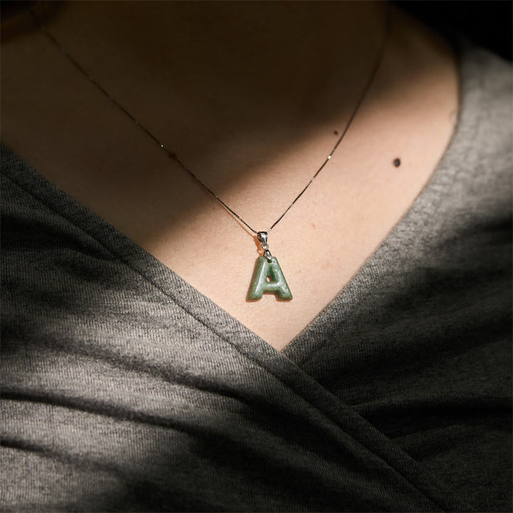 Collier pendentif en jade naturel avec lettre AZ et chaîne fine en argent sterling 925, symbole de prospérité, Buddha Stones. - image 7