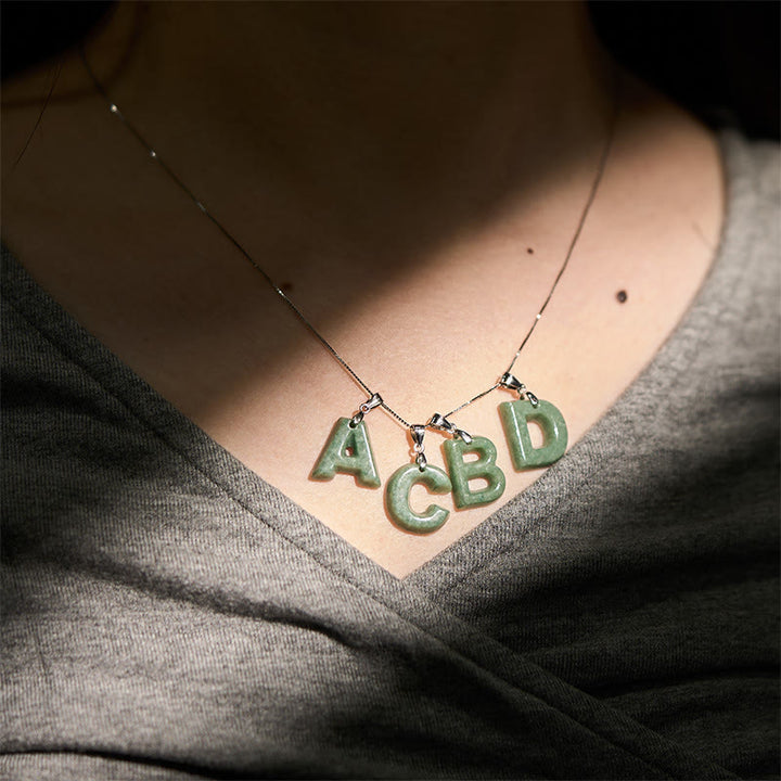 Collier pendentif en jade naturel avec lettre AZ et chaîne fine en argent sterling 925, symbole de prospérité, Buddha Stones. - image 52