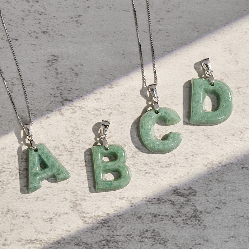 Collier pendentif en jade naturel avec lettre AZ et chaîne fine en argent sterling 925, symbole de prospérité, Buddha Stones. - image 50