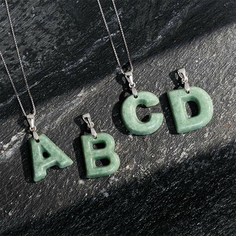 Collier pendentif en jade naturel avec lettre AZ et chaîne fine en argent sterling 925, symbole de prospérité, Buddha Stones. - image 0