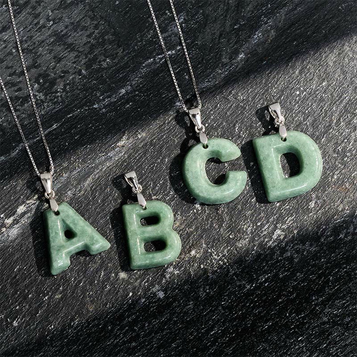 Collier pendentif en jade naturel avec lettre AZ et chaîne fine en argent sterling 925, symbole de prospérité, Buddha Stones. - image 0
