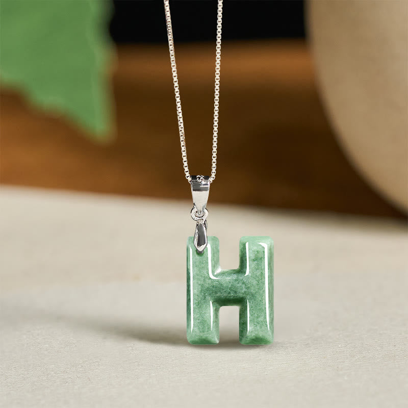 Collier pendentif en jade naturel avec lettre AZ et chaîne fine en argent sterling 925, symbole de prospérité, Buddha Stones. - H - image 31