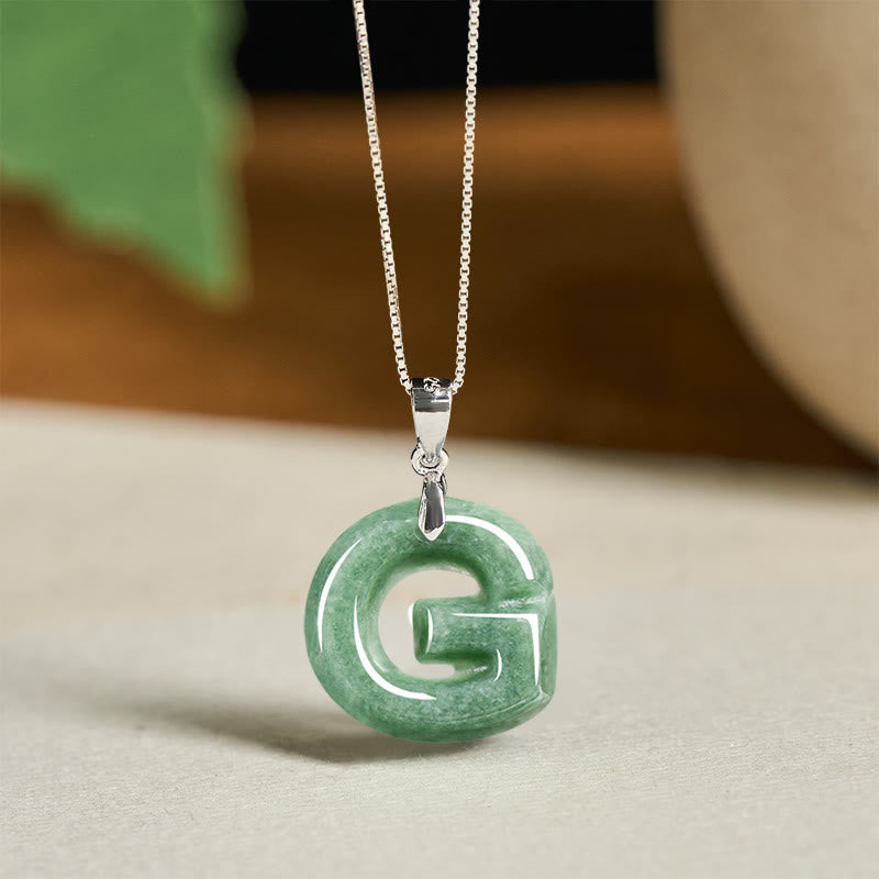 Collier pendentif en jade naturel avec lettre AZ et chaîne fine en argent sterling 925, symbole de prospérité, Buddha Stones. - G - image 30