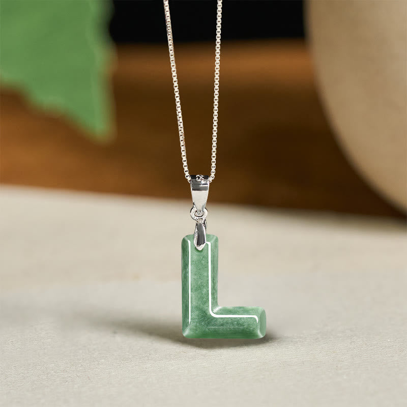 Collier pendentif en jade naturel avec lettre AZ et chaîne fine en argent sterling 925, symbole de prospérité, Buddha Stones. - L - image 35