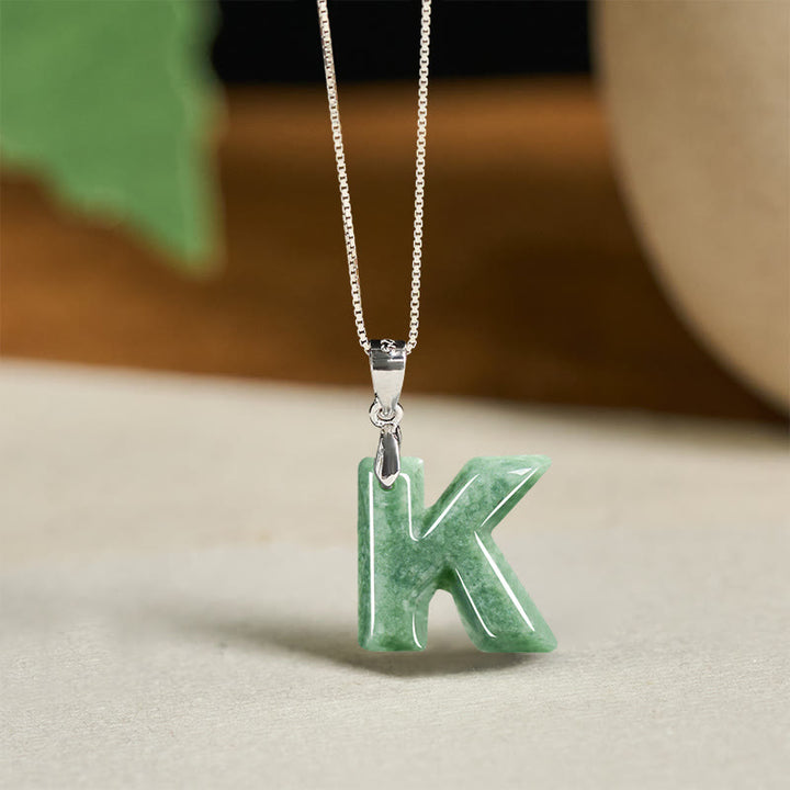 Collier pendentif en jade naturel avec lettre AZ et chaîne fine en argent sterling 925, symbole de prospérité, Buddha Stones. - K - image 34