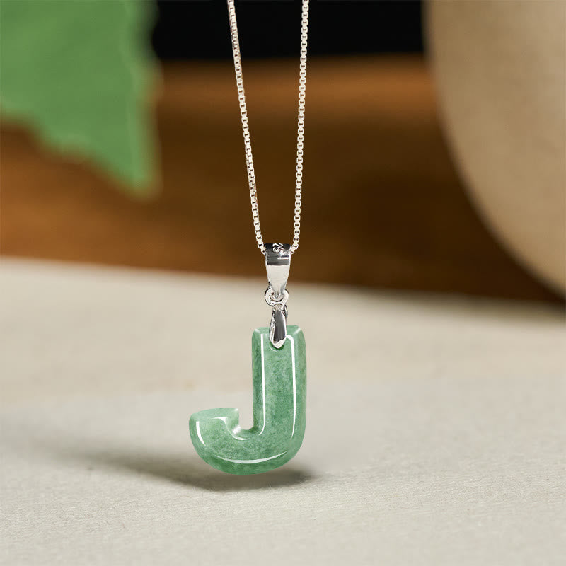 Collier pendentif en jade naturel avec lettre AZ et chaîne fine en argent sterling 925, symbole de prospérité, Buddha Stones. - J - image 33