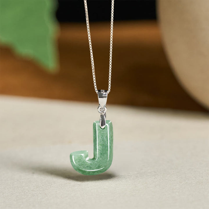 Collier pendentif en jade naturel avec lettre AZ et chaîne fine en argent sterling 925, symbole de prospérité, Buddha Stones. - J - image 33