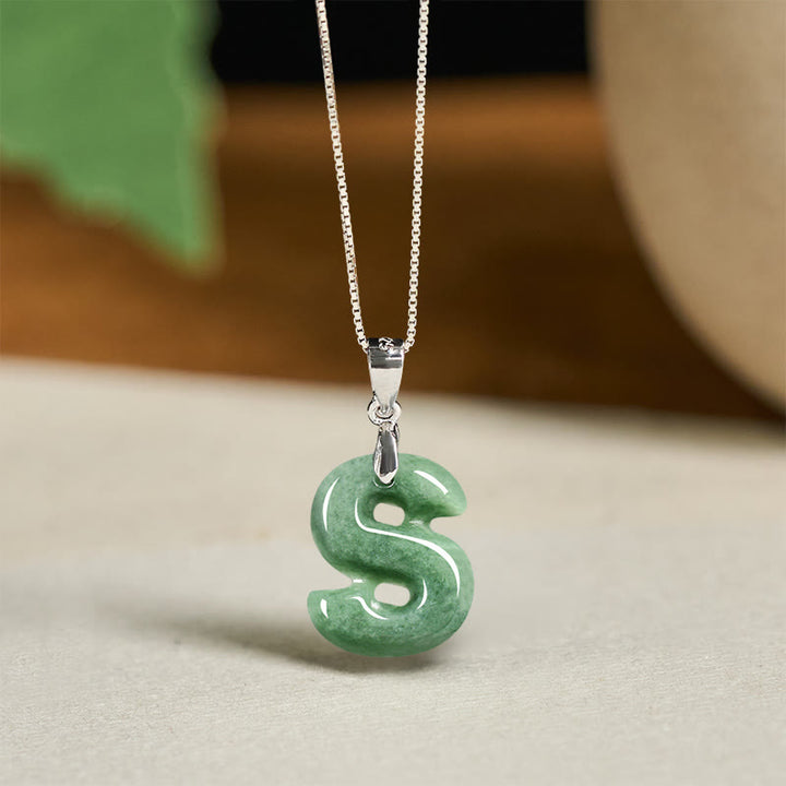 Collier pendentif en jade naturel avec lettre AZ et chaîne fine en argent sterling 925, symbole de prospérité, Buddha Stones. - S - image 42
