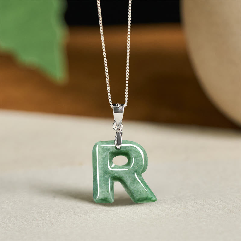 Collier pendentif en jade naturel avec lettre AZ et chaîne fine en argent sterling 925, symbole de prospérité, Buddha Stones. - R - image 41