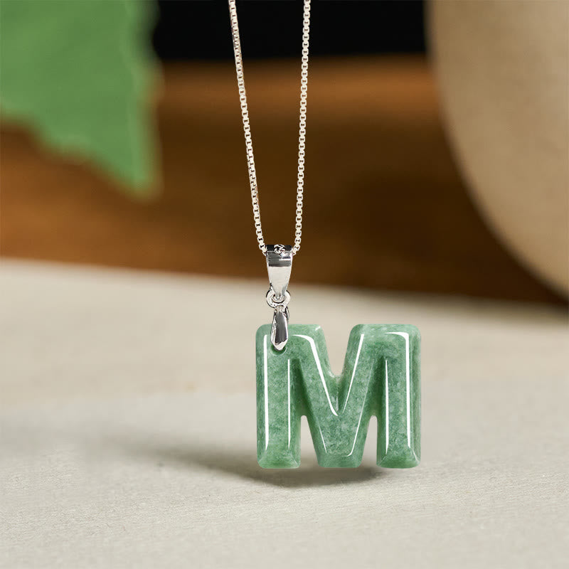 Collier pendentif en jade naturel avec lettre AZ et chaîne fine en argent sterling 925, symbole de prospérité, Buddha Stones. - M - image 36