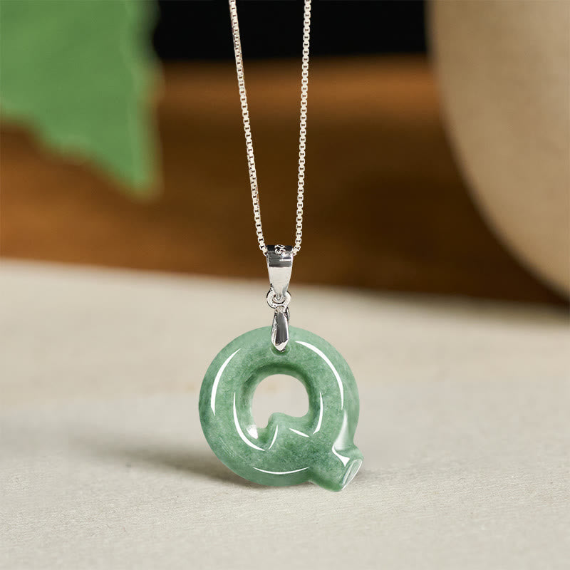 Collier pendentif en jade naturel avec lettre AZ et chaîne fine en argent sterling 925, symbole de prospérité, Buddha Stones. - Q - image 40