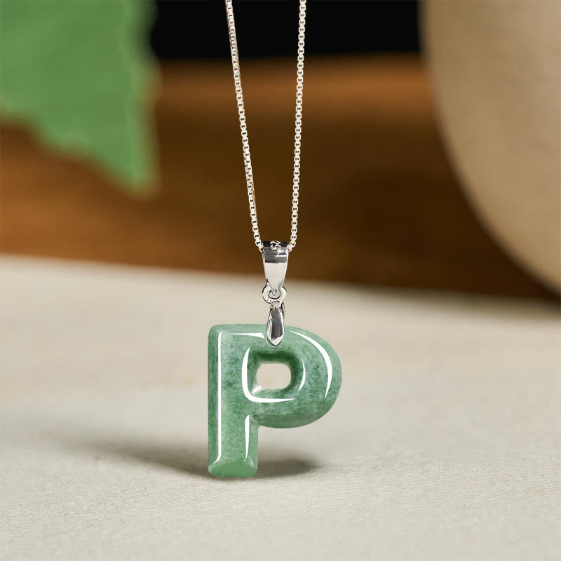 Collier pendentif en jade naturel avec lettre AZ et chaîne fine en argent sterling 925, symbole de prospérité, Buddha Stones. - P - image 39