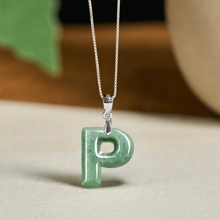 Collier pendentif en jade naturel avec lettre AZ et chaîne fine en argent sterling 925, symbole de prospérité, Buddha Stones. - P - image 39