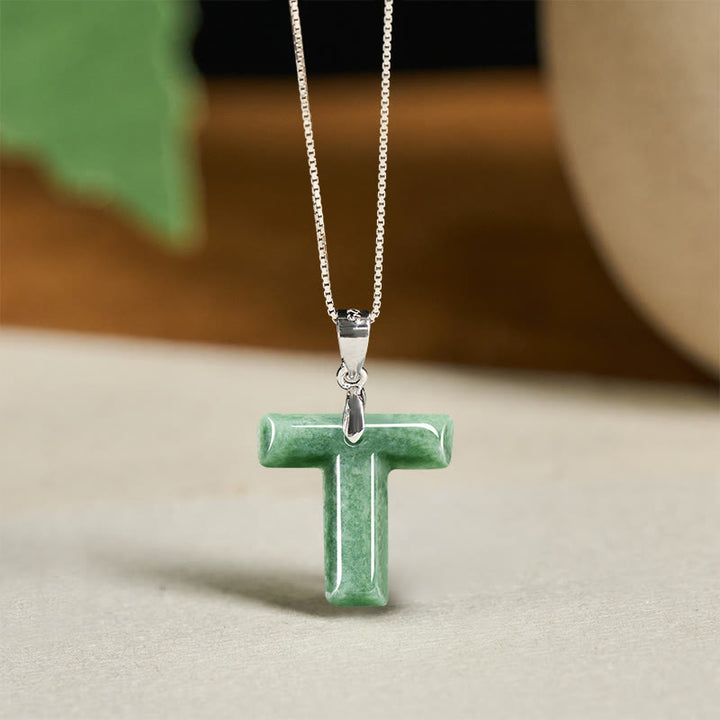 Collier pendentif en jade naturel avec lettre AZ et chaîne fine en argent sterling 925, symbole de prospérité, Buddha Stones. - T - image 43