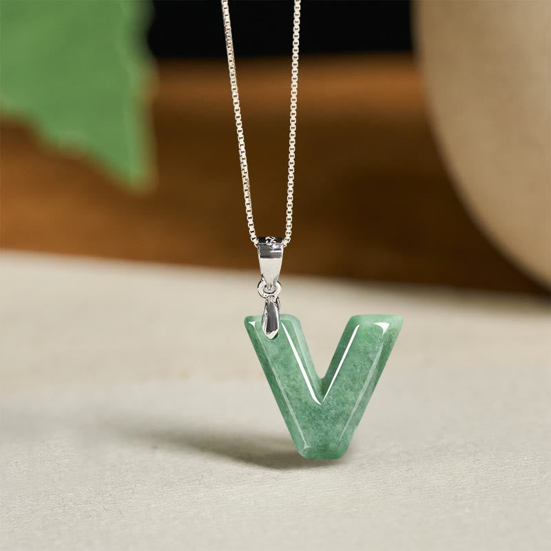 Collier pendentif en jade naturel avec lettre AZ et chaîne fine en argent sterling 925, symbole de prospérité, Buddha Stones. - V - image 45