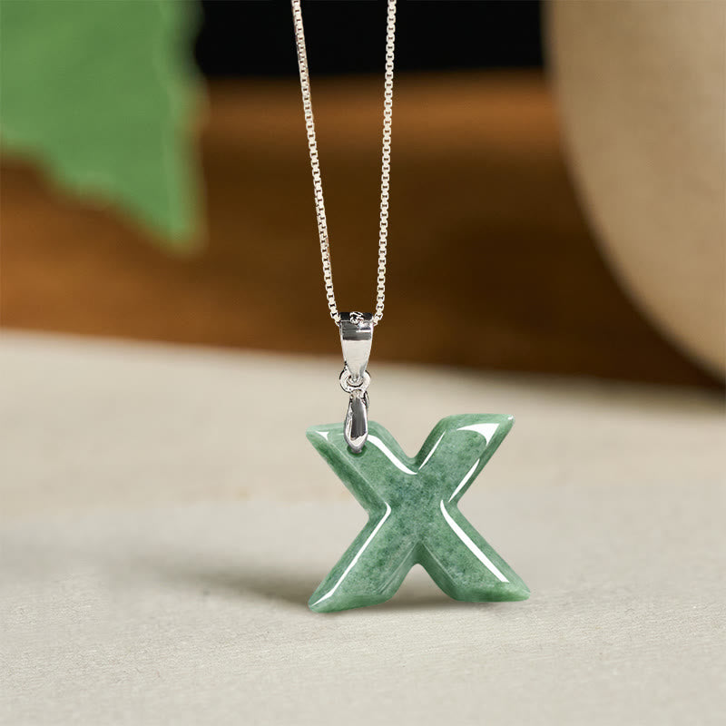 Collier pendentif en jade naturel avec lettre AZ et chaîne fine en argent sterling 925, symbole de prospérité, Buddha Stones. - X - image 47