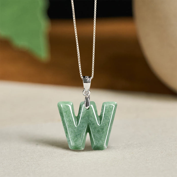 Collier pendentif en jade naturel avec lettre AZ et chaîne fine en argent sterling 925, symbole de prospérité, Buddha Stones. - W - image 46