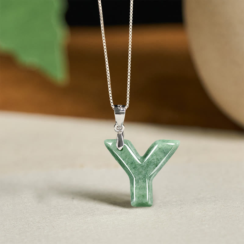 Collier pendentif en jade naturel avec lettre AZ et chaîne fine en argent sterling 925, symbole de prospérité, Buddha Stones. - Y - image 48