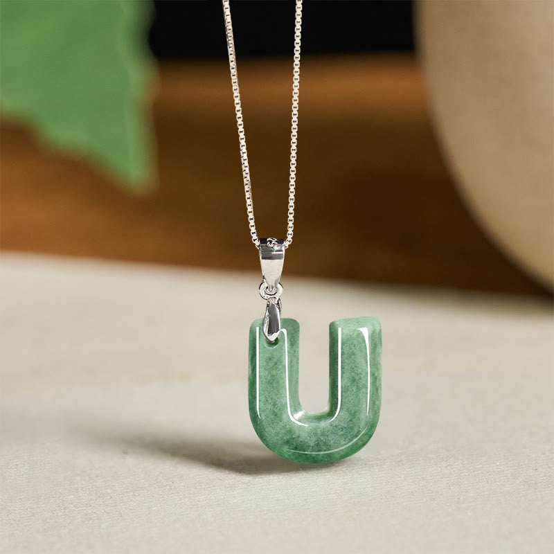 Collier pendentif en jade naturel avec lettre AZ et chaîne fine en argent sterling 925, symbole de prospérité, Buddha Stones. - U - image 44