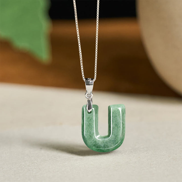 Collier pendentif en jade naturel avec lettre AZ et chaîne fine en argent sterling 925, symbole de prospérité, Buddha Stones. - U - image 44