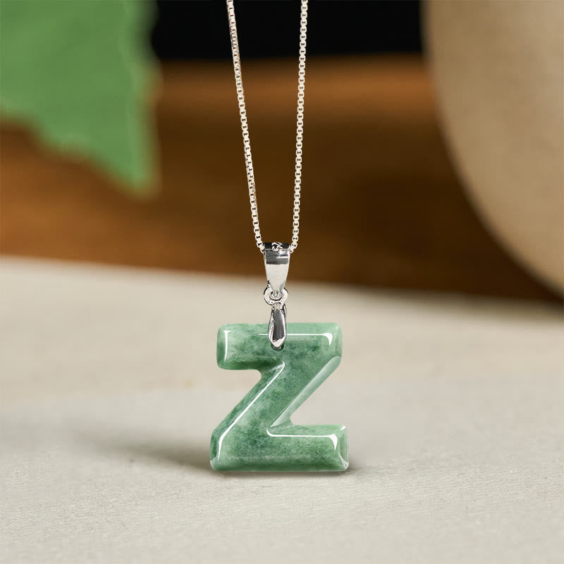 Collier pendentif en jade naturel avec lettre AZ et chaîne fine en argent sterling 925, symbole de prospérité, Buddha Stones. - Z - image 49