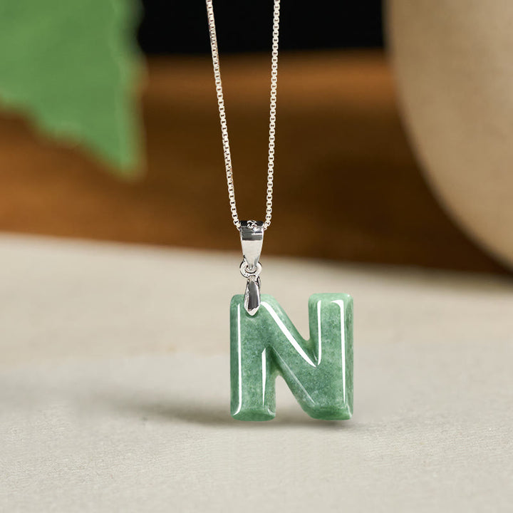 Collier pendentif en jade naturel avec lettre AZ et chaîne fine en argent sterling 925, symbole de prospérité, Buddha Stones. - N - image 37