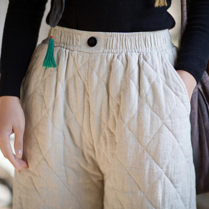 Pantalon large pour femme en coton épais uni à Buddha Stones, avec poches - image 4