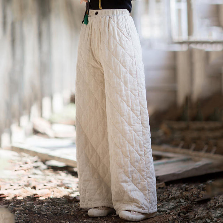 Pantalon large pour femme en coton épais uni à Buddha Stones, avec poches - image 2