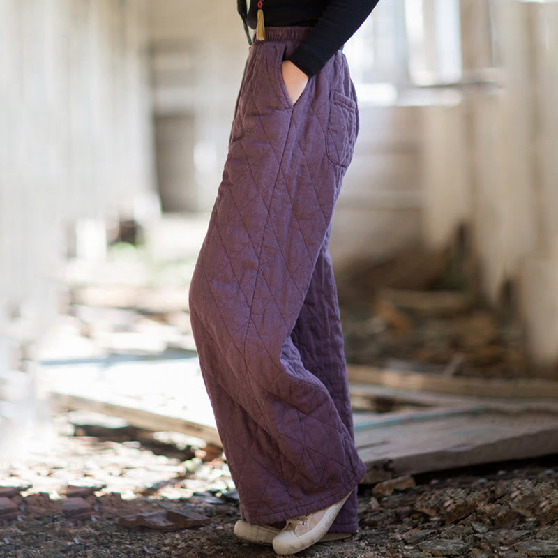 Pantalon large pour femme en coton épais uni à Buddha Stones, avec poches - image 11