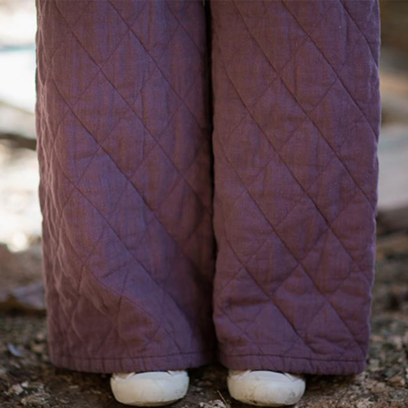 Pantalon large pour femme en coton épais uni à Buddha Stones, avec poches - image 12