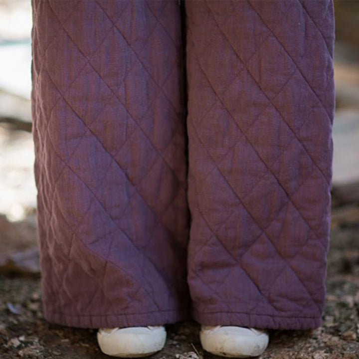 Pantalon large pour femme en coton épais uni à Buddha Stones, avec poches - image 12